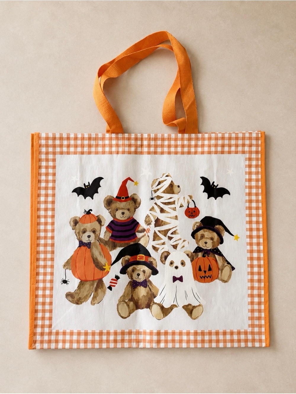 Halloween teddy bear reusable tote bag